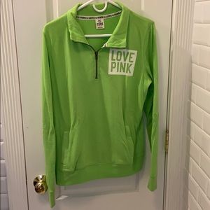 PINK- Love pink lime green half zip sweatshirt